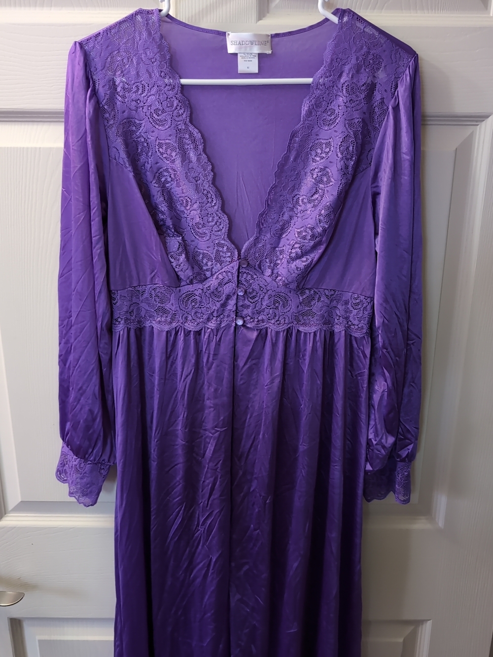 Shadowline Purple Lace-Trim Long Nightgown
